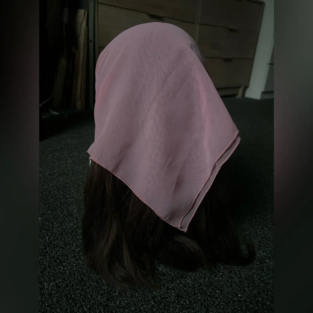 Vintage Chiffon Pastel Pink Handkerchief Headband Modest Head Covering Accessory